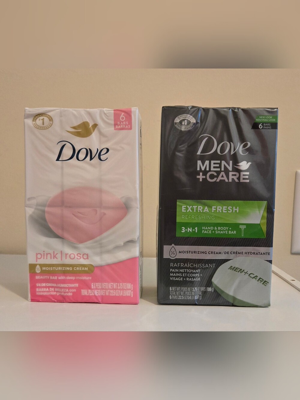 Dove Pink Moisturizing Bath Bar & Dove Men Care Extra Fresh Bar Soap, 6ct Ea